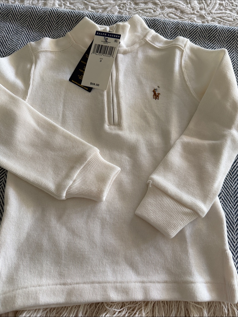 Ralph Lauren Kids Cream Half-Zip Pullover with Pony Embroidery